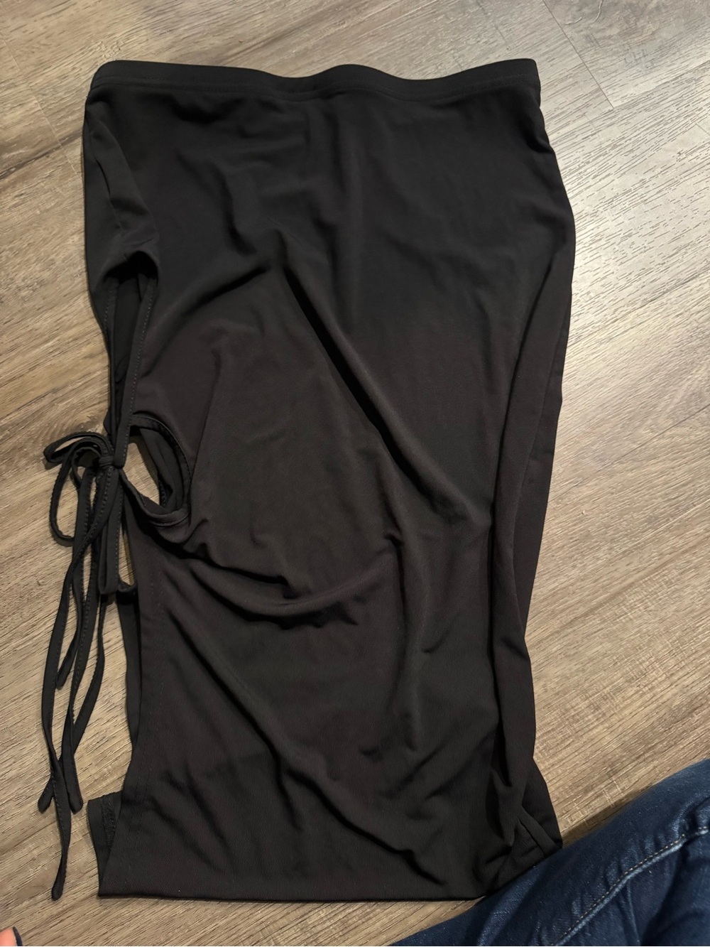 Black Side-Tie Midi Skirt